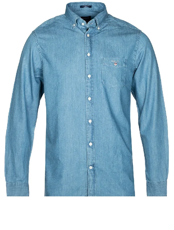 Men's Sustainable Recycled Material Casual Shirts for Eco - Conscious ConsumersRegular Indigo Buttondown Semi Light Blue