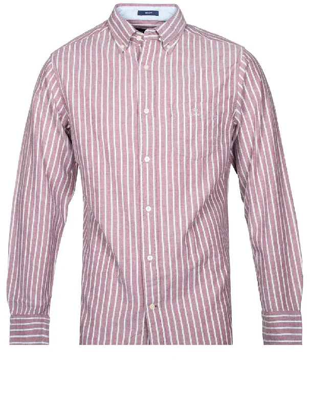 Men's Two - Tone Contrast Panel Casual Shirts in White and Navy for a Stylish and Eye - Catching DesignRegular Fit Light Oxford Stripe Shirt Cabernet Red