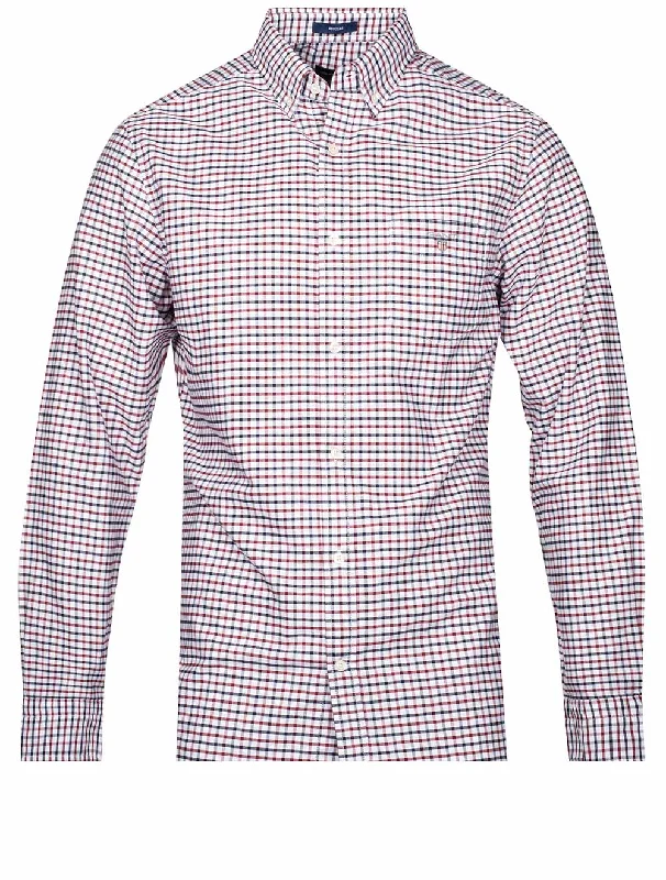 Men's Moisture - Wicking Performance Fabric Casual Shirts for Outdoor ActivitiesRegular Fit Tattersall Oxford Shirt Cabernet Red