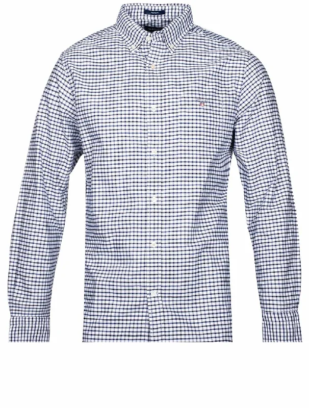 Men's Distressed Denim Casual Shirts with Frayed Edges for a Trendy and Rugged LookRegular Fit Tattersall Oxford Shirt Deep Blue