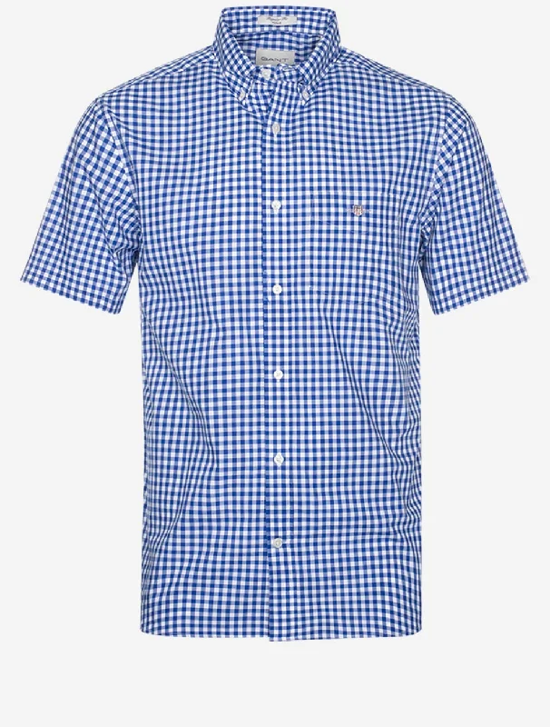 Men's Shearling - Lined Collar Casual Shirts in Brown for a Rustic and Warm AppealRegular Poplin Gingham Short Sleeve Shirt College Blue