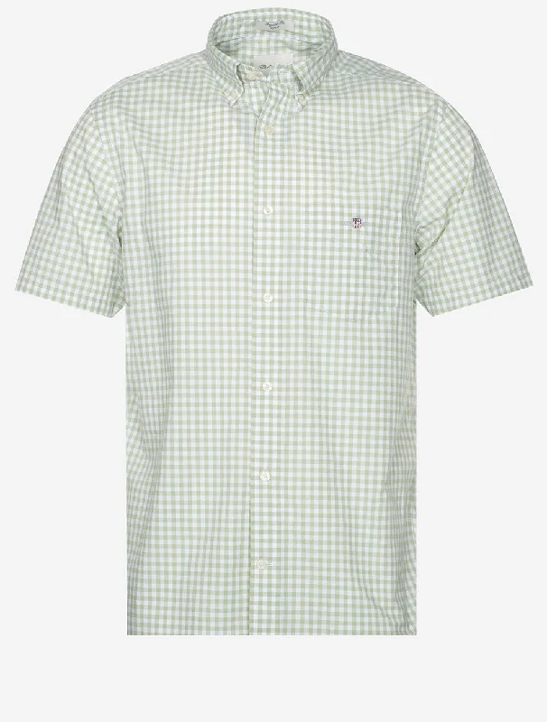 Men's Sustainable Recycled Material Casual Shirts for Eco - Conscious ConsumersRegular Poplin Gingham Short Sleeve Shirt Milky Matcha