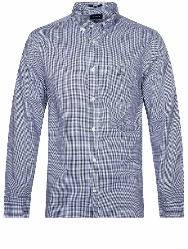 Men's Long - Line Oversized Casual Shirts in Dark Gray for a Relaxed and Modern LookRegular Fit Poplin Micro Gingham Shirt College Blue