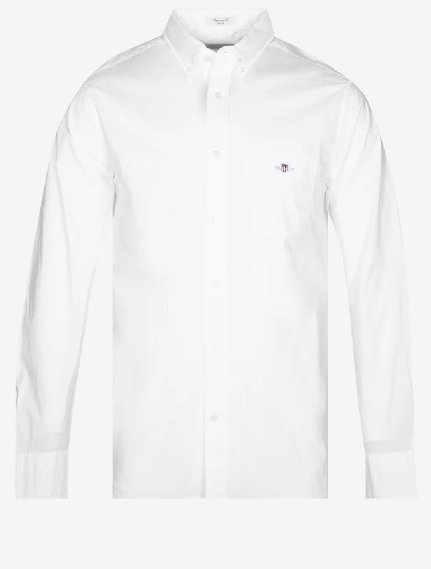 Men's Wrinkle - Resistant Polyester Blend Casual Shirts for Easy Travel and MaintenanceRegular Poplin Shirt White