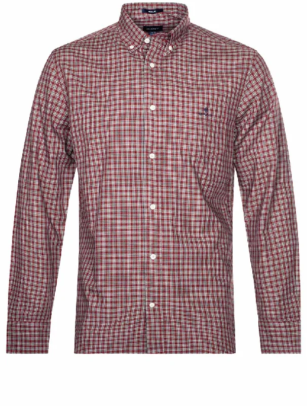 Men's Distressed Denim Casual Shirts with Frayed Edges for a Trendy and Rugged LookRegular Small Tartan Twill Shirt Cabernet Red