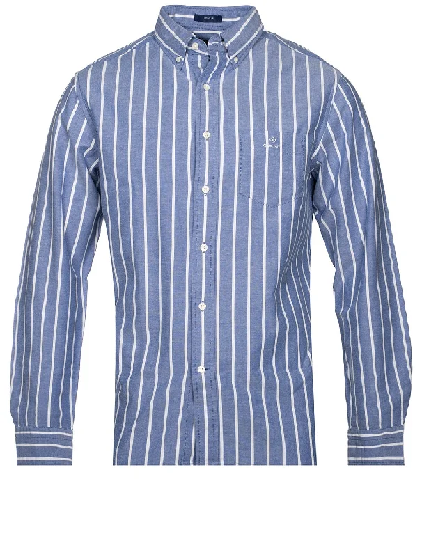 Men's Thermal - Lined Casual Shirts in Black for Added Warmth in Cold WeatherRegular Fit Oxford Wide Stripe Shirt College Blue