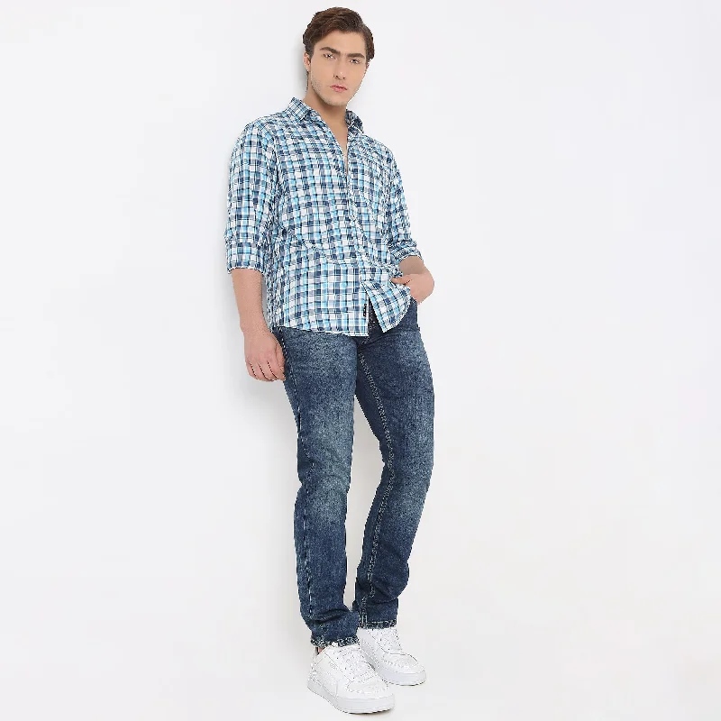 Men's Distressed Denim Casual Shirts with Frayed Edges for a Trendy and Rugged LookRegular Fit Checkered Shirt