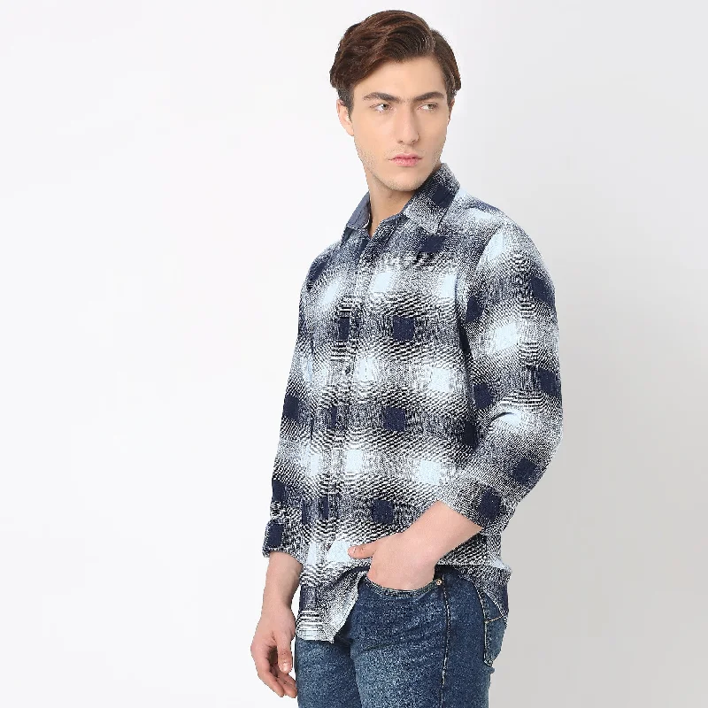 Men's Stretch - Fabric Casual Shirts in Navy Blue for a Comfortable and Flexible FitRegular Fit Printed Shirt