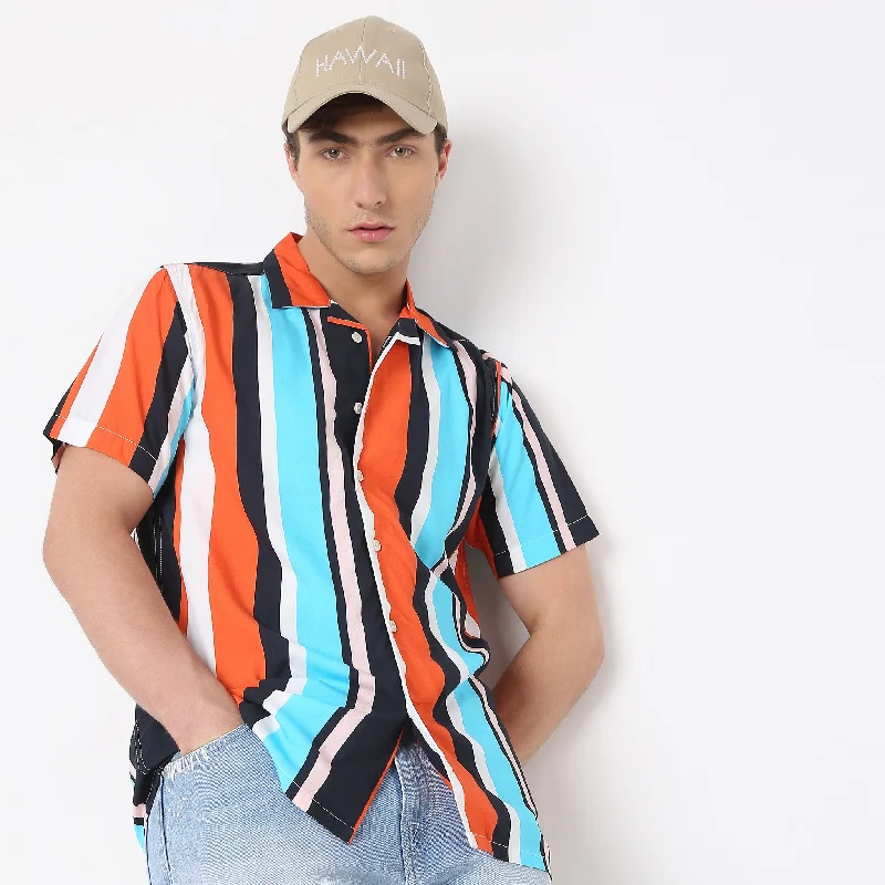 Men's Sustainable Recycled Material Casual Shirts for Eco - Conscious ConsumersRegular Fit Striped Shirt