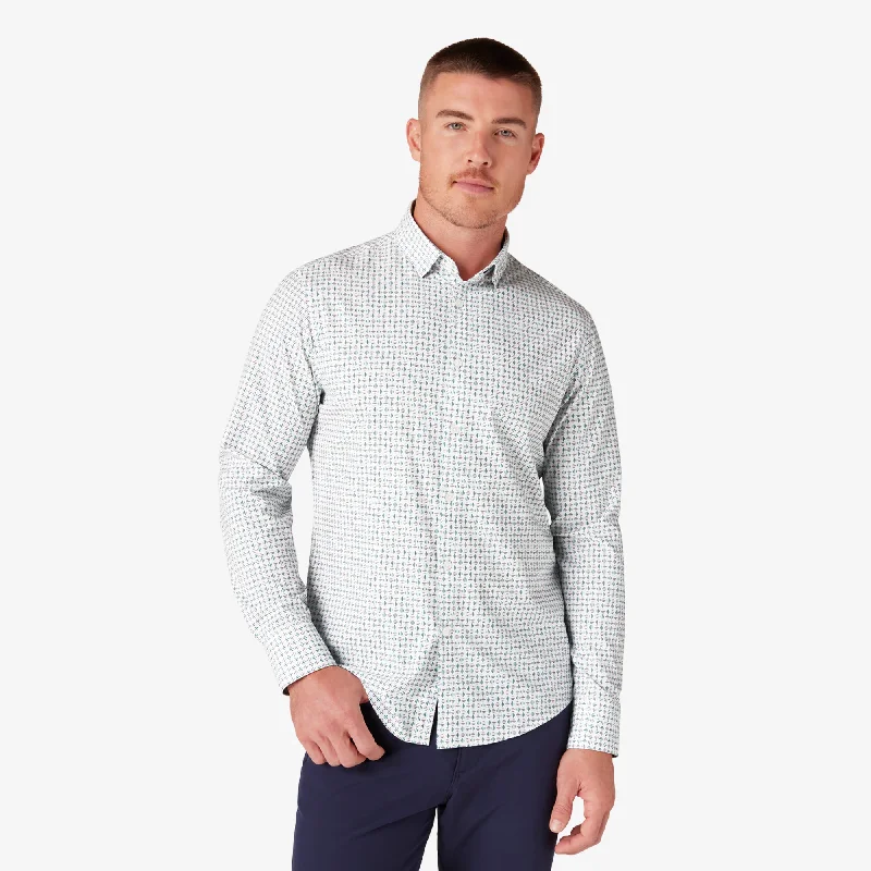 Men's Two - Tone Contrast Panel Casual Shirts in White and Navy for a Stylish and Eye - Catching DesignRose Triple Dash