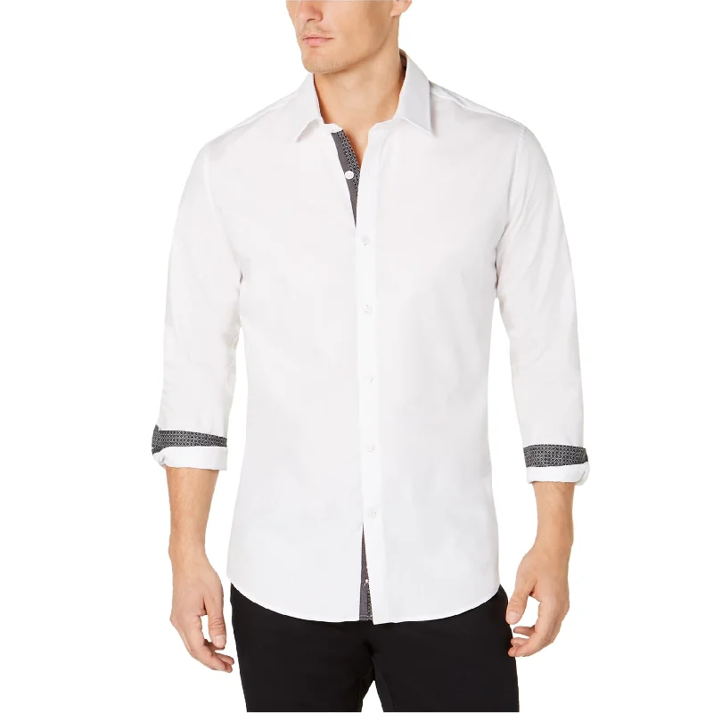 Men's Two - Tone Contrast Panel Casual Shirts in White and Navy for a Stylish and Eye - Catching DesignRyan Seacrest Mens Contrast Trim Button Up Shirt