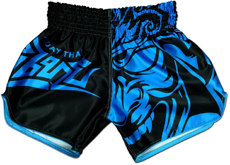 Men's plaid pattern wool blend shorts for a preppy fall styleSamurai Tribal ★ Muay Thai Shorts (blue)