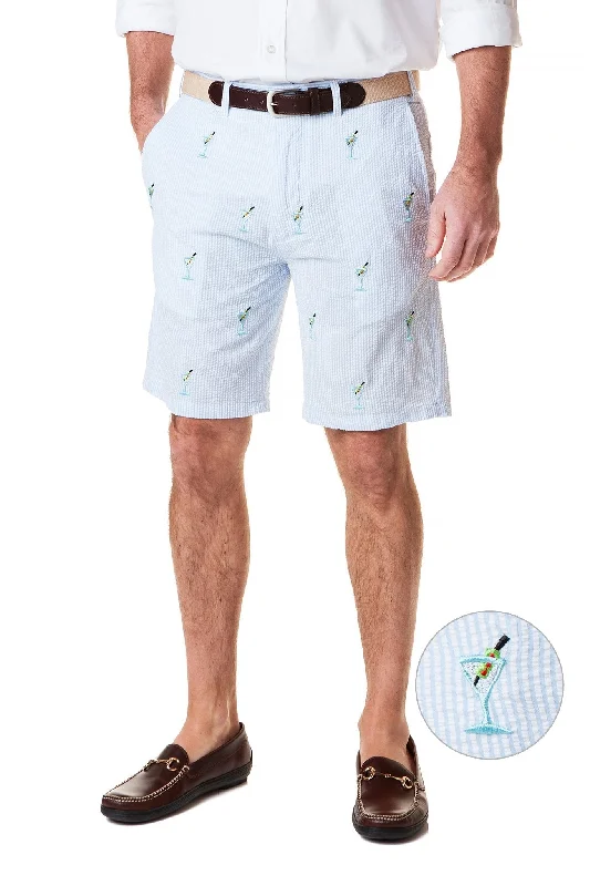 Men's adjustable - length convertible shorts for versatile useCisco Embroidered Short Blue Seersucker with Martini