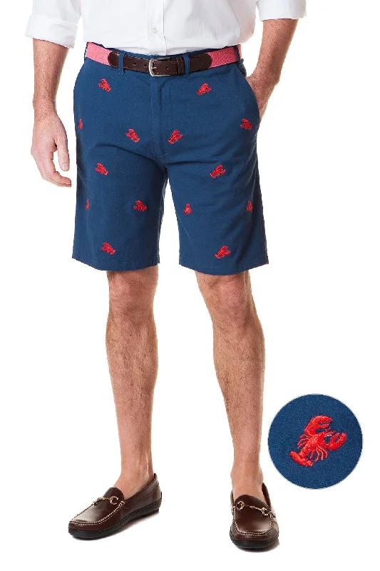 Men's drawstring casual linen shorts for a laid - back summer lookCisco Short Stretch Twill Nantucket Navy With Lobster