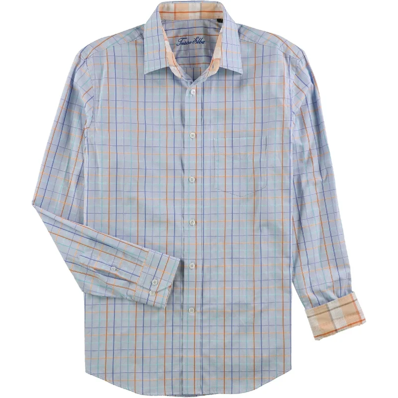 Plus Size Men's Plaid Flannel Casual Shirts in Earth Tones for a Cozy Fall OutfitTasso Elba Mens Checkered Button Up Shirt, Blue, Small