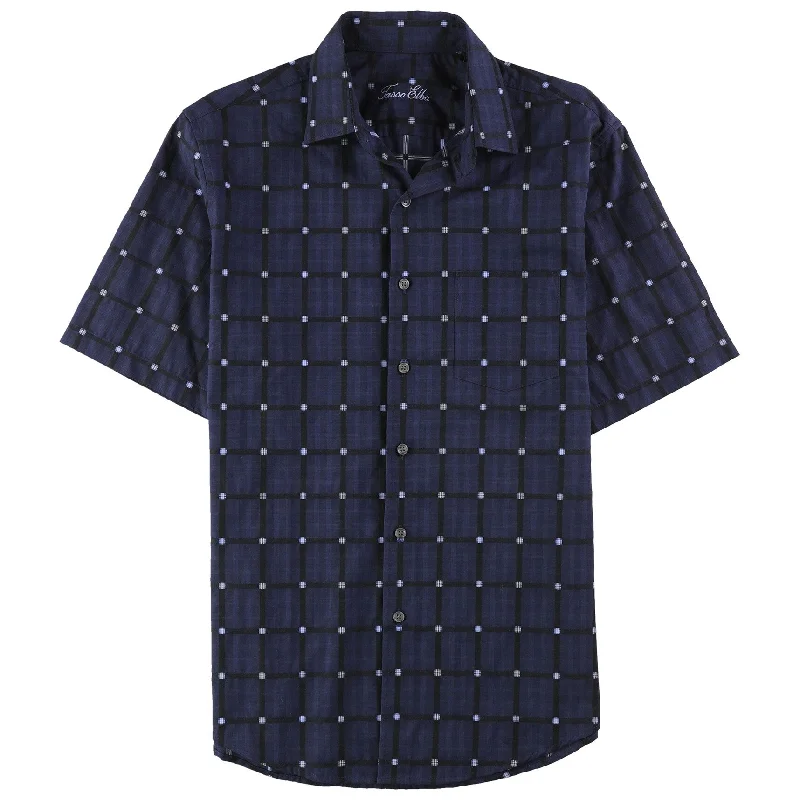 Men's Graphic - Printed Casual Shirts with Pop - Culture References for a Fun and Stylish LookTasso Elba Mens Grid Button Up Shirt, Blue, Small