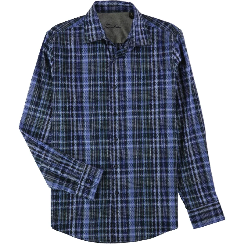 Men's Distressed Denim Casual Shirts with Frayed Edges for a Trendy and Rugged LookTasso Elba Mens Plaid Button Up Shirt, Blue, Small