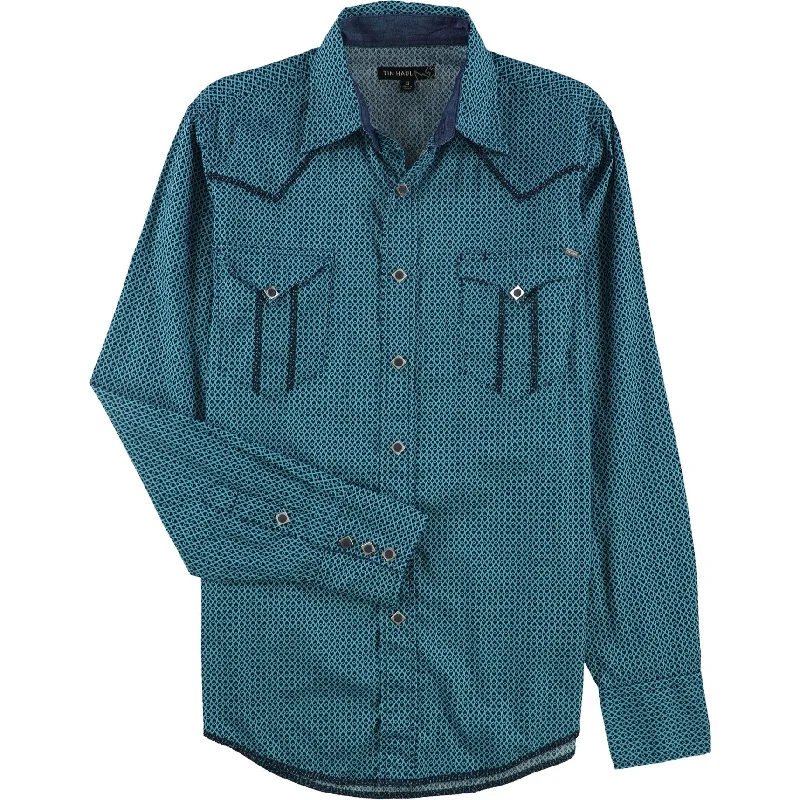 Plus Size Men's Striped Chambray Casual Shirts with a Spread Collar for a Preppy AppearanceTin Haul Mens Printed Button Up Shirt, Blue, Small