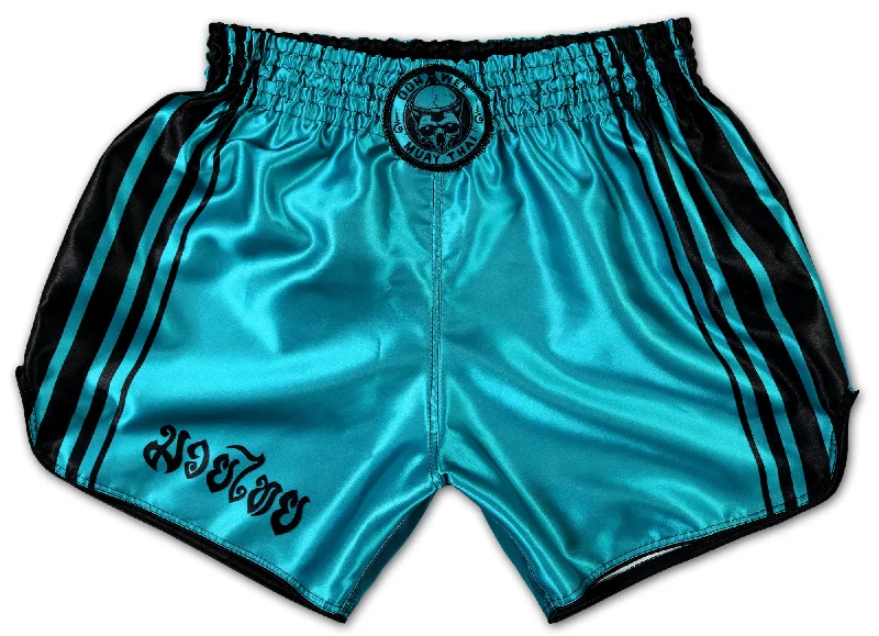 Men's breathable cotton athletic shorts for intense workoutsMuay Thai boxing shorts ★ The Art of 8 Limbs (Turquoise - Black)