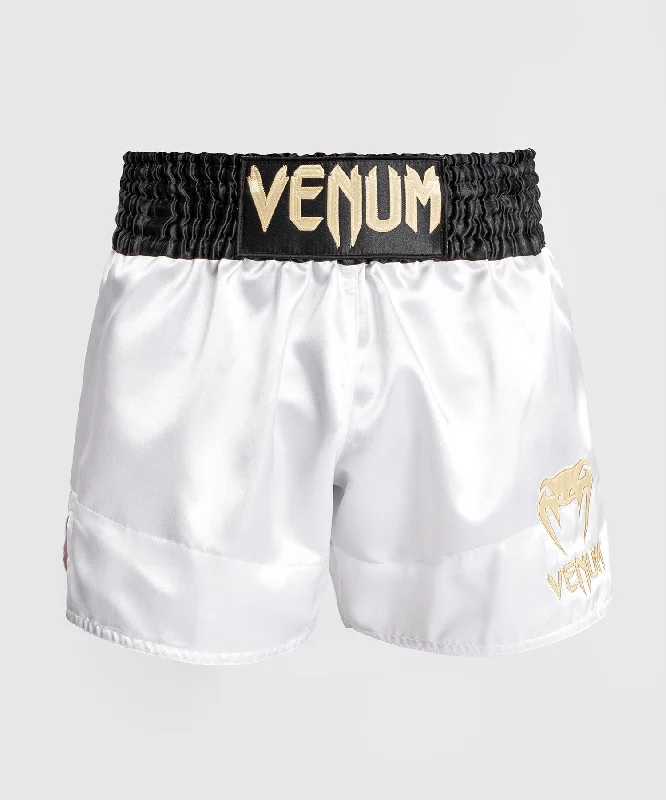 Men's floral print silk blend shorts for a unique night - out lookVenum Classic Short Muay Thai - Noir/Blanc/Or