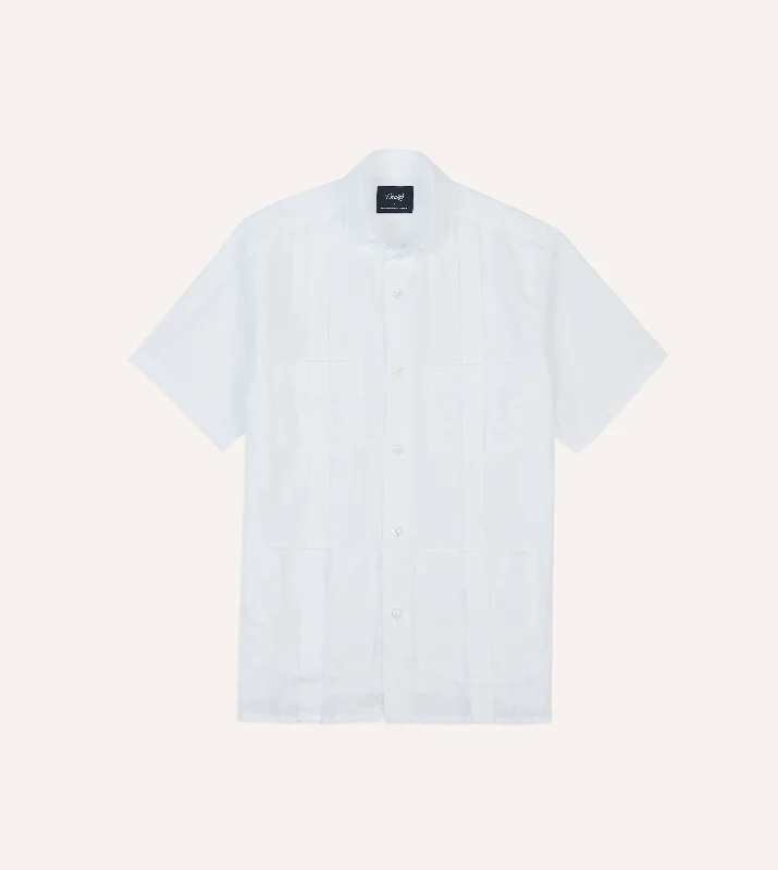 Men's Organic Cotton Casual Shirts with a Soft Handfeel for Everyday ComfortWhite Linen Short Sleeve Cuban Shirt