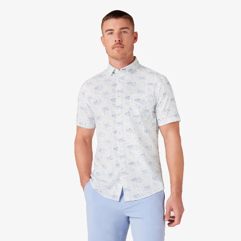 Men's Slim - Fit Printed Floral Casual Shirts in Pastel Colors for a Spring - Inspired VibeWhite Tidal Pool