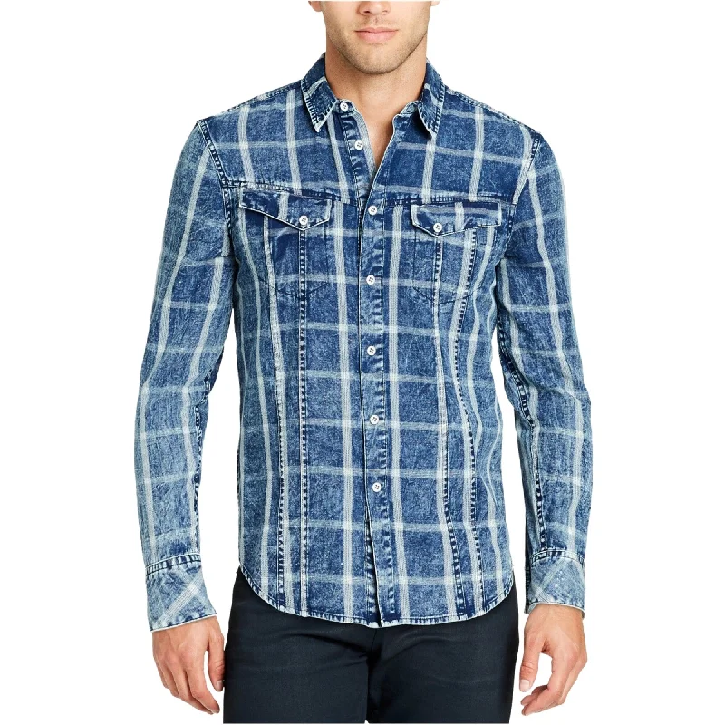 Men's Tailored Fit Checkered Casual Shirts in Multicolor for a Smart - Casual EnsembleWilliam Rast Mens Denim Grid-Pattern Button Up Shirt, Blue, Large