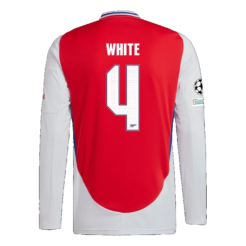 Men's Authentic Soccer Jerseys of National Teams for International Football Eventsadidas Arsenal Ben White Home Long Sleeve Jersey w/ Champions League Patches 24/25 (Better Scarlet/White)