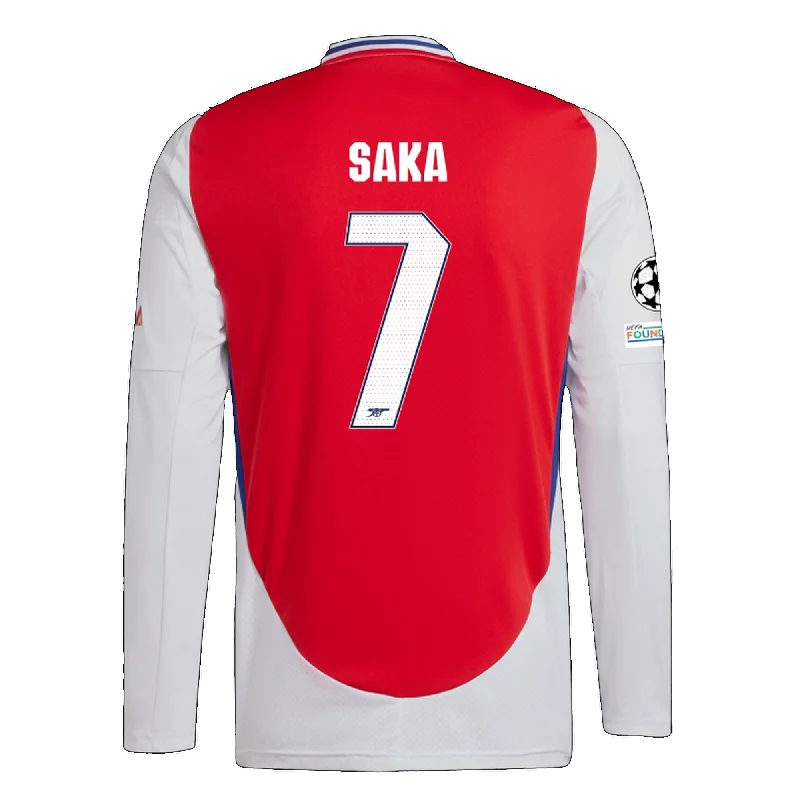 Men's Authentic Soccer Jerseys of National Teams for International Football Eventsadidas Arsenal Bukayo Saka Home Long Sleeve Jersey w/ Champions League Patches 24/25 (Better Scarlet/White)