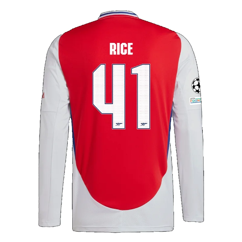 Men's Moisture - Wicking Lacrosse Jerseys with Mesh Panels for Optimal Performance on the Fieldadidas Arsenal Declan Rice Home Long Sleeve Jersey w/ Champions League Patches 24/25 (Better Scarlet/White)