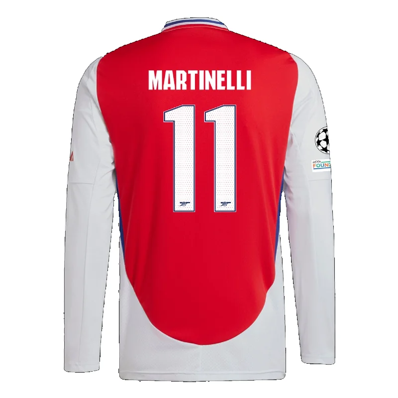 Men's Custom - Printed Baseball Jerseys with Player Names and Numbers for Personalized Styleadidas Arsenal Gabriel Martinelli Home Long Sleeve Jersey w/ Champions League Patches 24/25 (Better Scarlet/White)