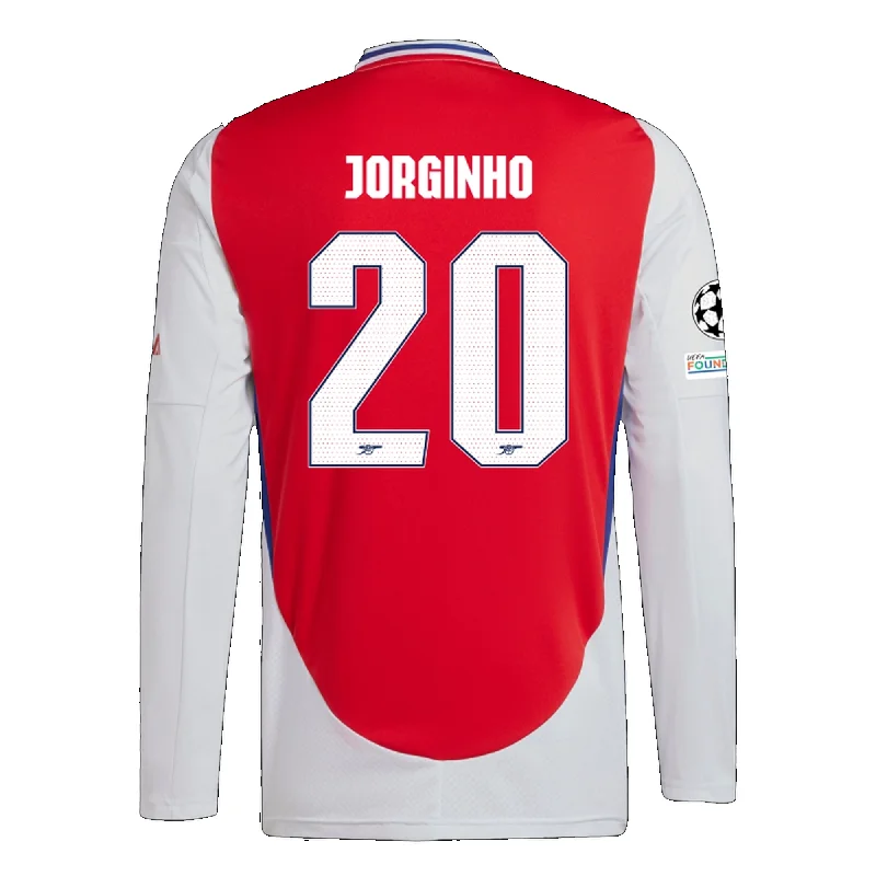 Men's Football Jerseys with Embroidered Club Badges for a Premium and Authentic Appealadidas Arsenal Jorginho Home Long Sleeve Jersey w/ Champions League Patches 24/25 (Better Scarlet/White)