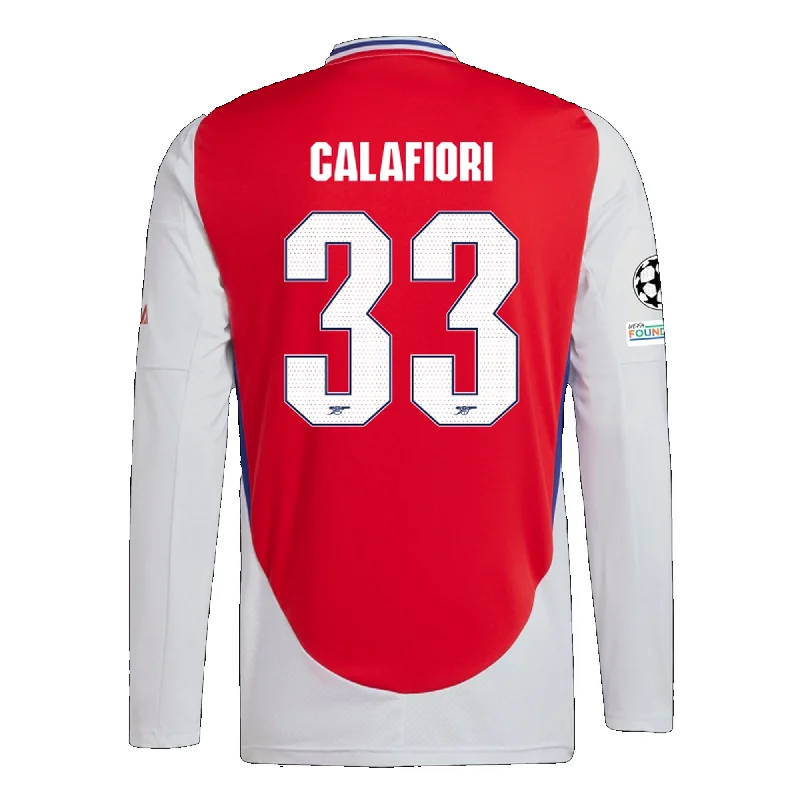 Men's Basketball Jerseys with Signature Player Logos for a Fan - Favorite Lookadidas Arsenal Riccardo Calafiori Home Long Sleeve Jersey w/ Champions League Patches 24/25 (Better Scarlet/White)