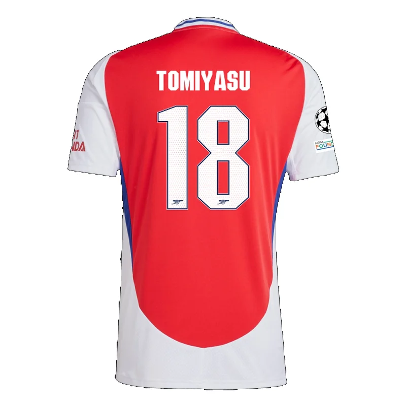 Men's Retro Hockey Jerseys with Classic Stripes and Logos for a Nostalgic Hockey Aestheticadidas Arsenal Takehiro Tomiyasu Home Jersey w/ Champions League Patches 24/25 (Better Scarlet/White)