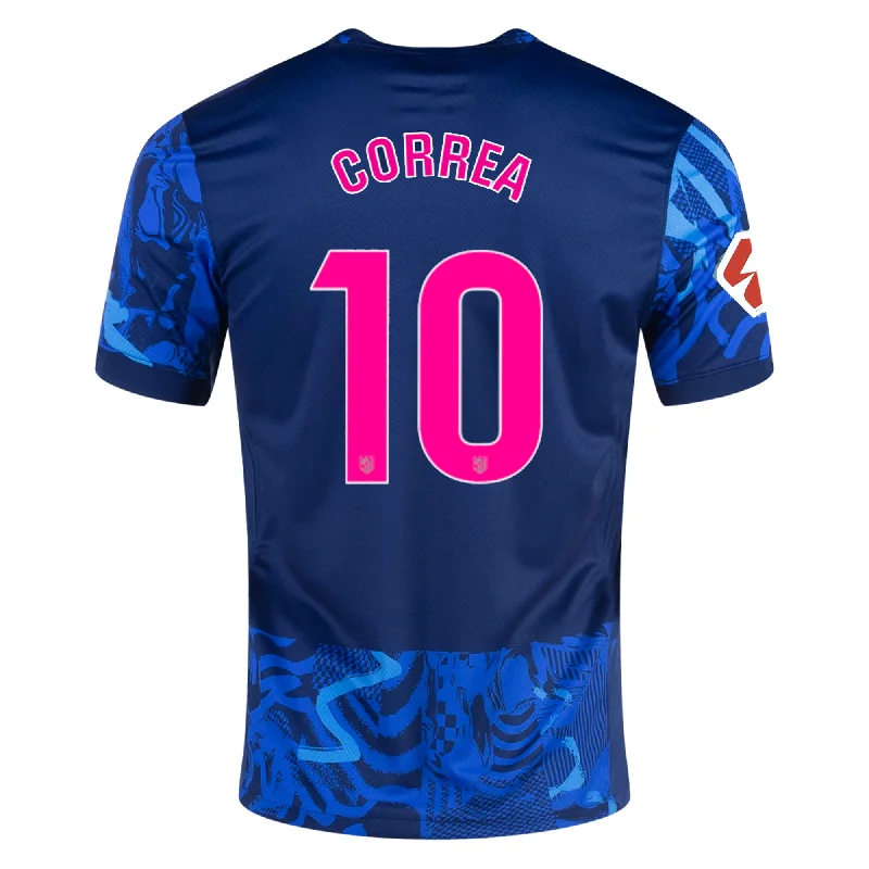 Men's Limited - Release American Football Jerseys of Rookie Stars for Early Adopters and FansNike Atletico Madrid Angel Correa Third Jersey w/ La Liga Patch 24/25 (Blue Void/Pink Glow)