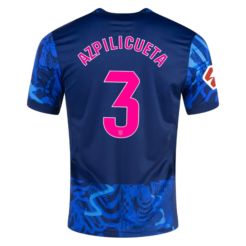 Men's Custom - Embroidered Volleyball Jerseys for Team Uniforms or Personalized GearNike Atletico Madrid Cesar Azpilicueta Third Jersey w/ La Liga Patch 24/25 (Blue Void/Pink Glow)