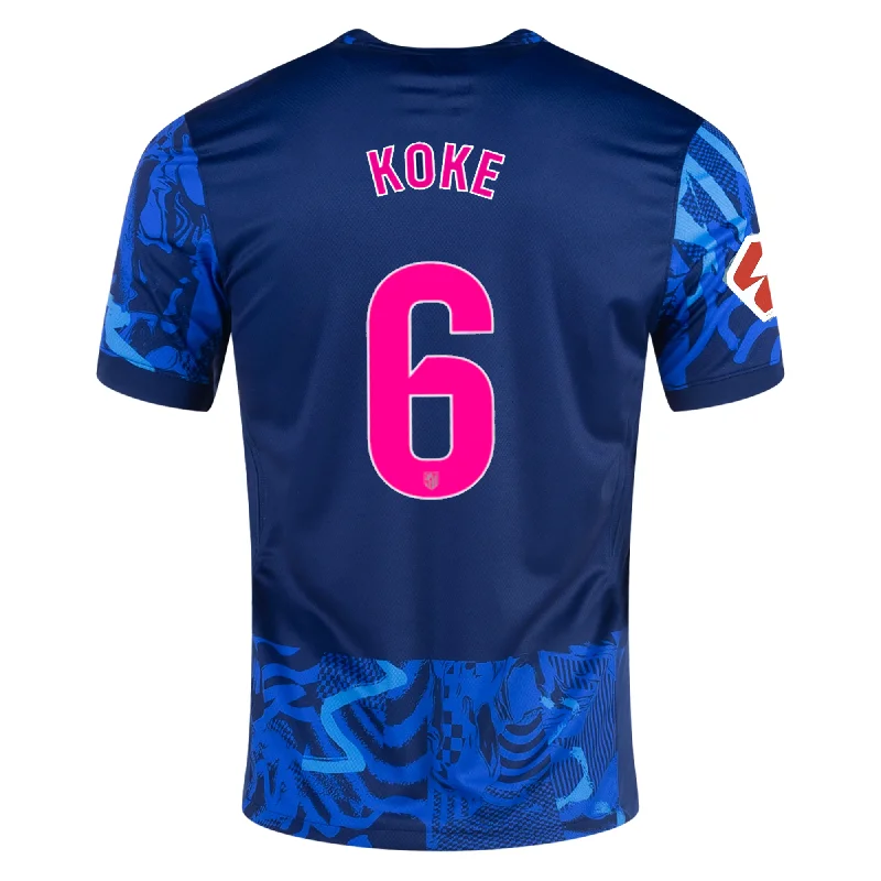 Men's Cycling Jerseys with Reflective Stripes for Safe and Stylish Rides at NightNike Atletico Madrid Koke Third Jersey w/ La Liga Patch 24/25 (Blue Void/Pink Glow)