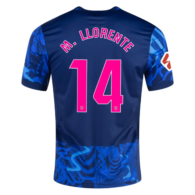 Men's Retro Hockey Jerseys with Classic Stripes and Logos for a Nostalgic Hockey AestheticNike Atletico Madrid Marcos Llorenete Third Jersey w/ La Liga Patch 24/25 (Blue Void/Pink Glow)