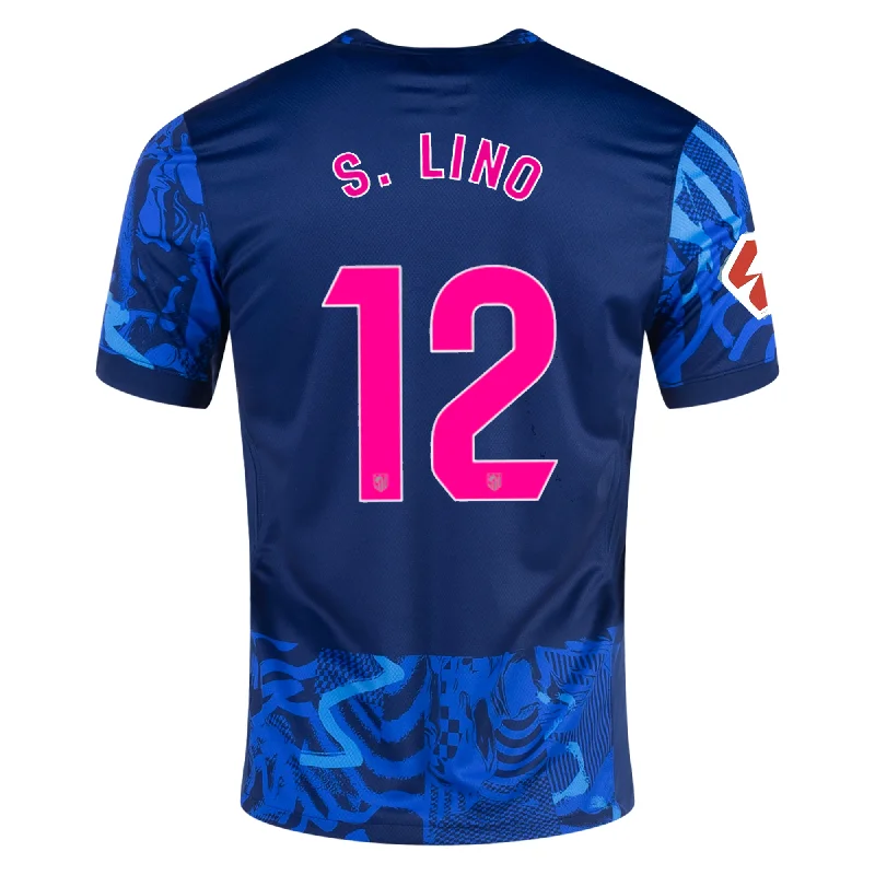 Men's Custom - Embroidered Volleyball Jerseys for Team Uniforms or Personalized GearNike Atletico Madrid Samuel Lino Third Jersey w/ La Liga Patch 24/25 (Blue Void/Pink Glow)