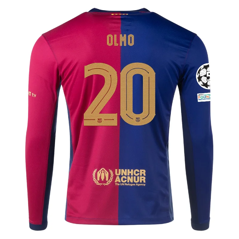 Men's Breathable Polyester Running Jerseys in Bright Neon Colors for High - Visibility WorkoutsNike Barcelona Dani Olmo Home Long Sleeve Jersey w/ Champions League Patches 24/25 (Royal/Nobel Red/Club Gold)