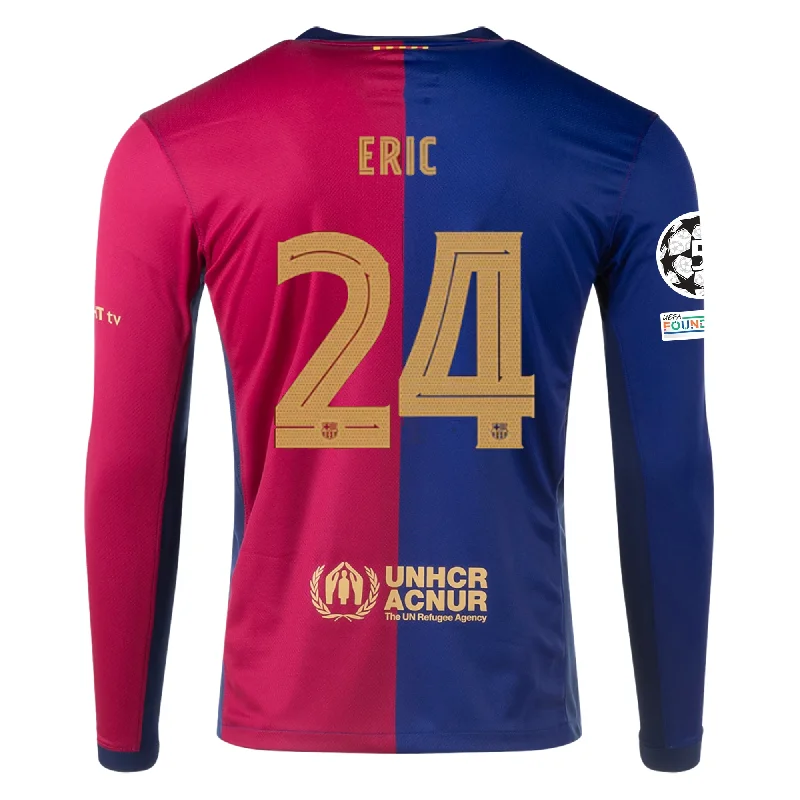 Men's Custom - Embroidered Volleyball Jerseys for Team Uniforms or Personalized GearNike Barcelona Eric Garcia Home Long Sleeve Jersey w/ Champions League Patches 24/25 (Royal/Nobel Red/Club Gold)