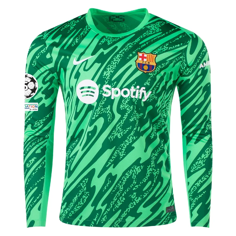 Men's Custom - Printed Baseball Jerseys with Player Names and Numbers for Personalized StyleNike Barcelona Goalkeeper Jersey w/ Champions League Patches 24/25 (Green Spark/Pine Green/White)