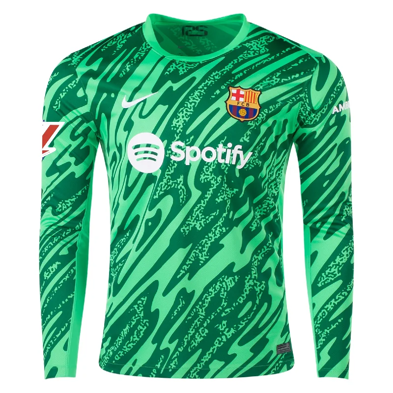 Men's Retro Hockey Jerseys with Classic Stripes and Logos for a Nostalgic Hockey AestheticNike Barcelona Goalkeeper Jersey w/ La Liga Patch 24/25 (Green Spark/Pine Green/White)