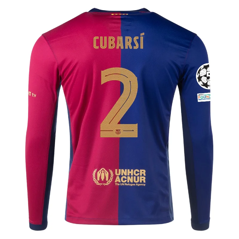 Men's Retro Soccer Jerseys of Famous Clubs from the 90s for Nostalgic Football EnthusiastsNike Barcelona Pau Cubarsí Home Long Sleeve Jersey w/ Champions League Patches 24/25 (Royal/Nobel Red/Club Gold)