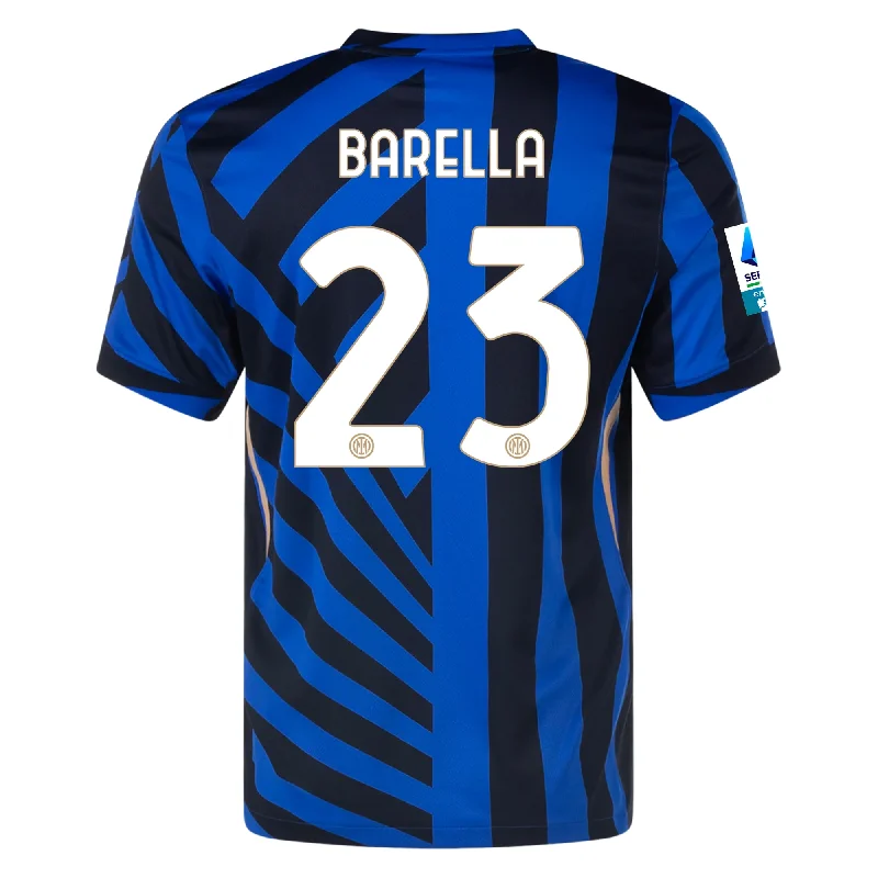 Men's Cycling Jerseys with Reflective Stripes for Safe and Stylish Rides at NightNike Inter Milan Nicolò Barella Home Jersey w/ Serie A +  Scudetto Patch 24/25 (Lyon Blue/Black)