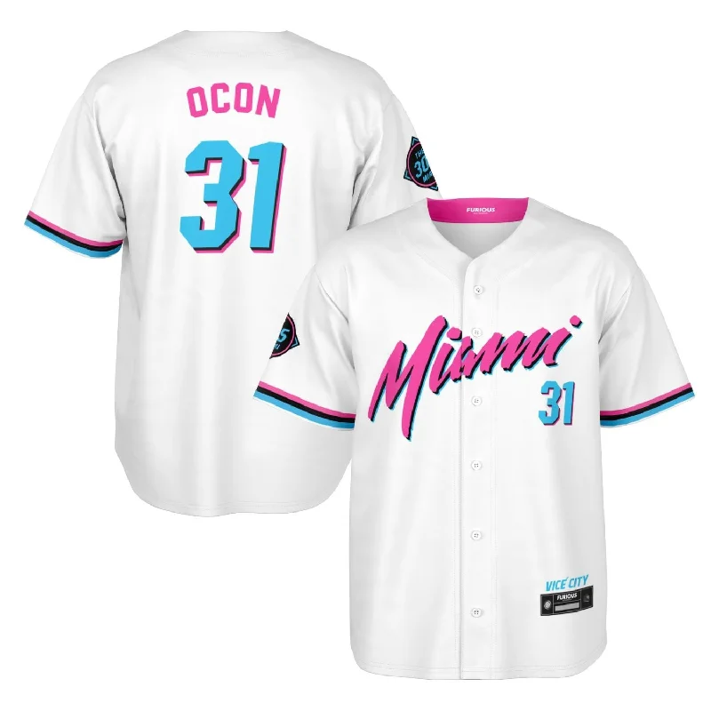 Men's Breathable Polyester Running Jerseys in Bright Neon Colors for High - Visibility WorkoutsOcon - Miami Vice Home Jersey