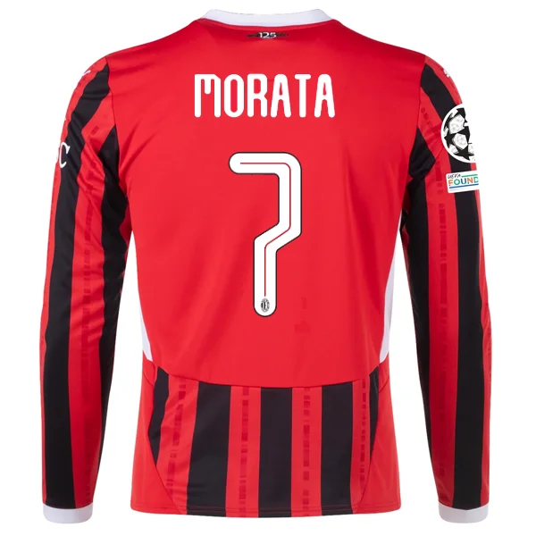 Men's Retro Soccer Jerseys of Famous Clubs from the 90s for Nostalgic Football EnthusiastsPuma AC Milan Alvaro Morata Home Long Sleeve Jersey w/ Champions League Patches 24/25 (Red/Black)