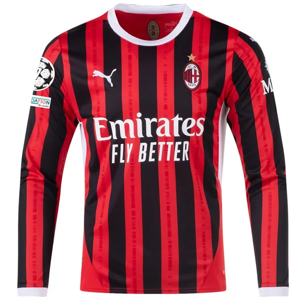 Men's Custom - Embroidered Volleyball Jerseys for Team Uniforms or Personalized GearPuma AC Milan Home Long Sleeve Jersey w/ Champions League Patches 24/25 (Red/Black)