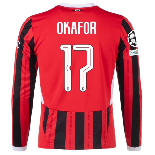 Men's Custom - Embroidered Volleyball Jerseys for Team Uniforms or Personalized GearPuma AC Milan Noah Okafor Home Long Sleeve Jersey w/ Champions League Patches 24/25 (Red/Black)