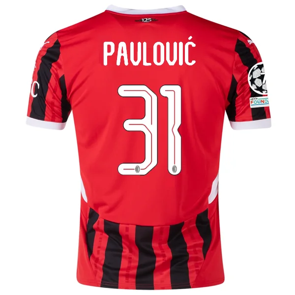 Men's Throwback Tennis Jerseys Inspired by Iconic Matches and PlayersPuma AC Milan Strahinja Pavlović Home Jersey w/ Champions League Patches 24/25 (Puma Red/Puma Black)